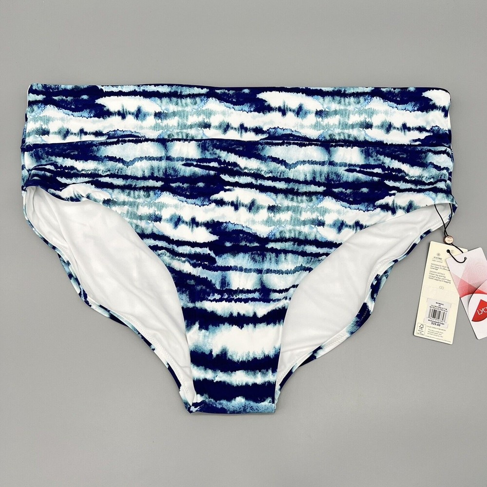 Calia Watercolor Stripe Blue Wide Band Swim Bottom Plus Size 2X Full Coverage